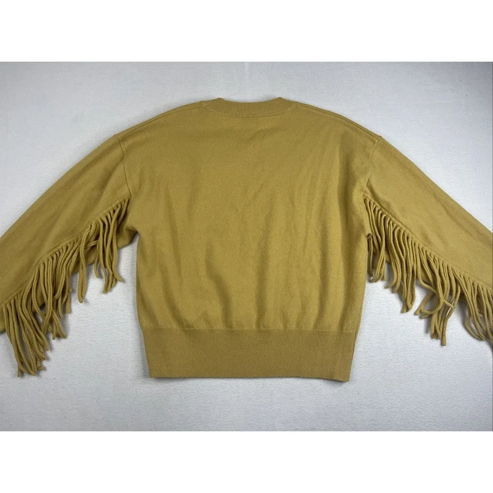$370 Sandro Paprika Fringed Sweater Curry Womens Size 3 Large Wool Cashmere - Picture 2 of 8